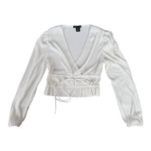 Sincerely Jules White Cropped Long Sleeve Top - Size Large
